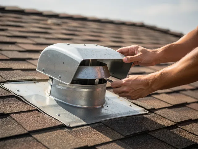 Pico Rivera Dryer Vent Cleaning certified technician safely cleaning a roof-mounted dryer vent in Pico Rivera