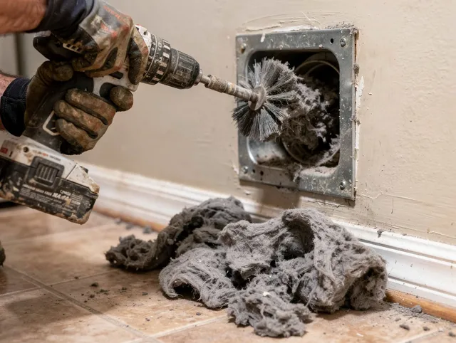 Certified Pico Rivera Dryer Vent Cleaning technician performing dryer vent cleaning in Pico Rivera